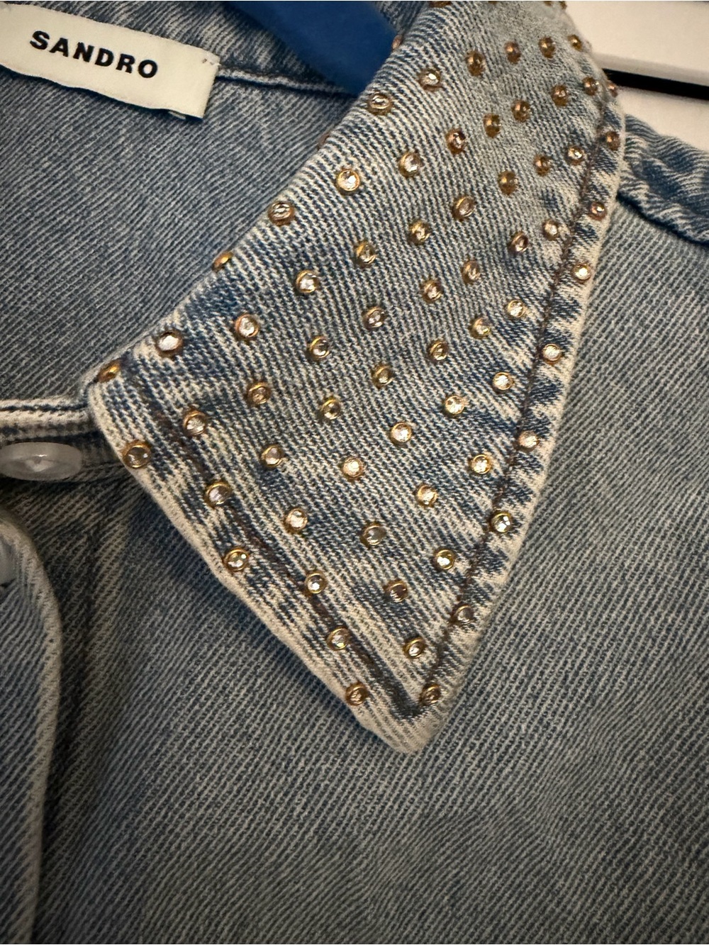 SANDRO
rhinestone-embellished cropped shirt Sz L - Picture 8 of 11